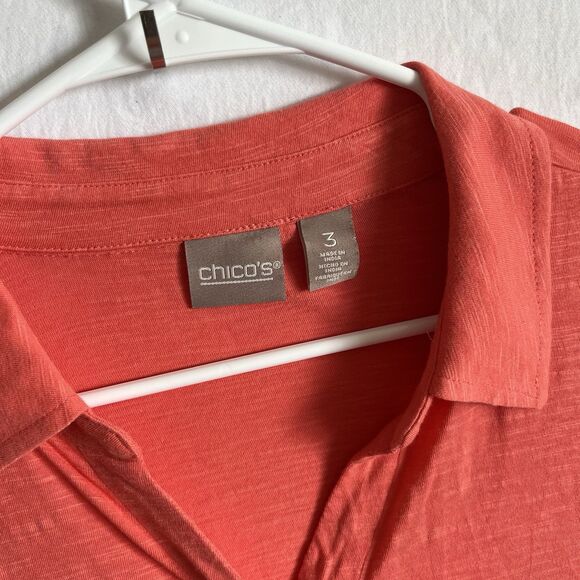 Chicos Shirt Women Sz 3 XL Red  Soft Flowy Button Up Pocket - Picture 2 of 7